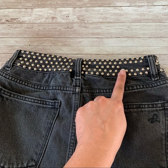 DL1961 Georgia Gray High Rise Wilder Studded Distressed Mini Denim Jean Skirt - Picture 6 of 14